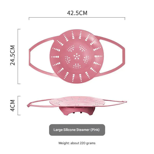 Large Pink Flexible Silicone Steamer Basket with Heat-Resistant Handles - Food-Grade Vegetable Steamer Insert for Pots & Pans - Mekamart Australia