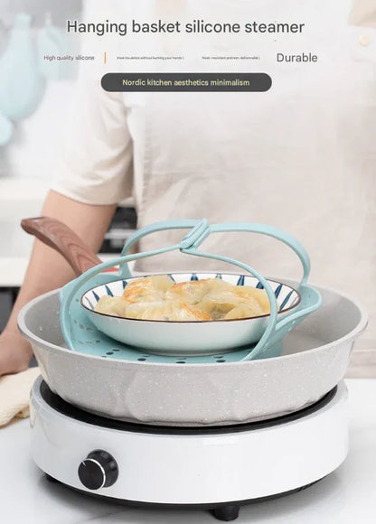 Large Pink Flexible Silicone Steamer Basket with Heat-Resistant Handles - Food-Grade Vegetable Steamer Insert for Pots & Pans - Mekamart Australia
