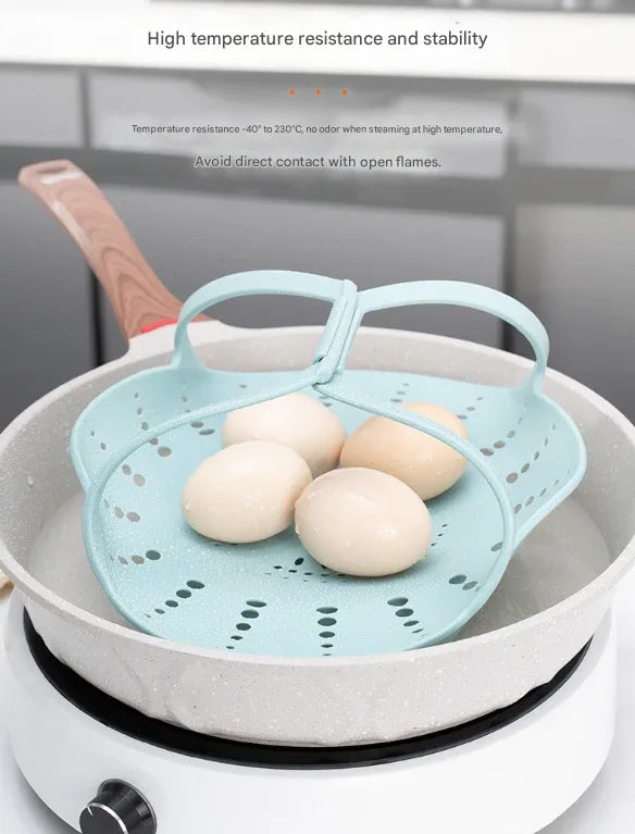 Large Blue Flexible Silicone Steamer Basket with Heat-Resistant Handles - Food-Grade Vegetable Steamer Insert for Pots & Pans - Mekamart Australia