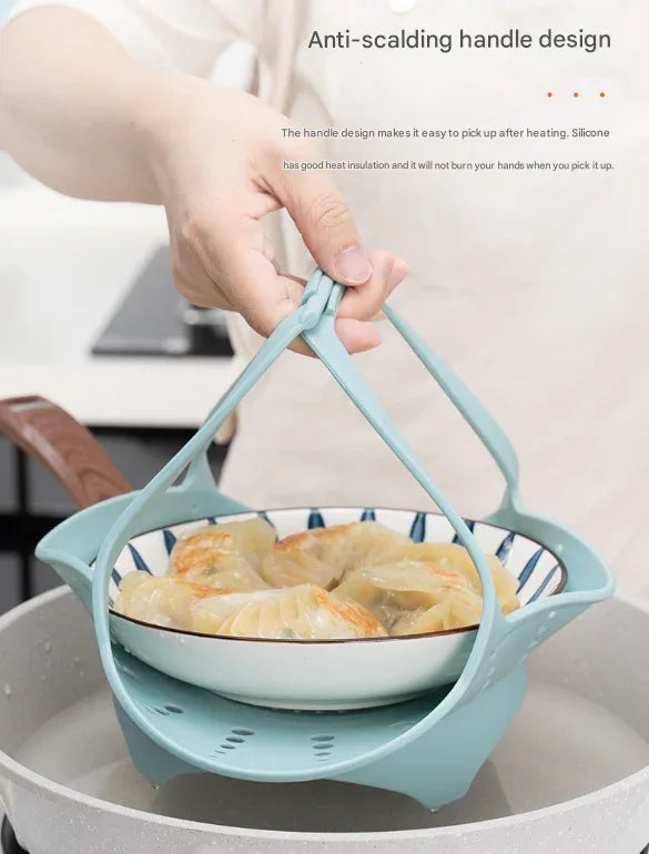 Large Blue Flexible Silicone Steamer Basket with Heat-Resistant Handles - Food-Grade Vegetable Steamer Insert for Pots & Pans - Mekamart Australia
