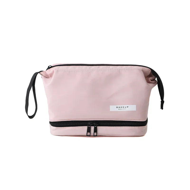 Grey Chic Dual-Compartment Makeup & Toiletry Bag - Large Capacity Travel Organizer with Brush Holder - Mekamart Australia