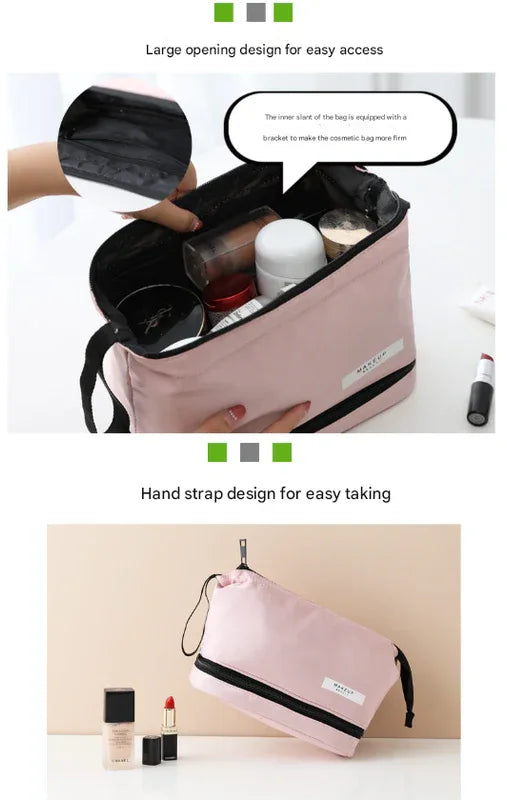 Blue Chic Dual-Compartment Makeup & Toiletry Bag - Large Capacity Travel Organizer with Brush Holder - Mekamart Australia