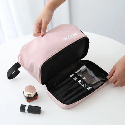 Blue Chic Dual-Compartment Makeup & Toiletry Bag - Large Capacity Travel Organizer with Brush Holder - Mekamart Australia