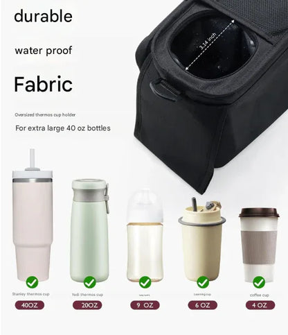 Grey Universal Stroller Organiser Caddy with Insulated Cup Holders and Detachable Wristlet - Mekamart Australia