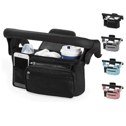 Pink Universal Stroller Organiser Caddy with Insulated Cup Holders and Detachable Wristlet - Mekamart Australia