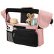 Pink and Black Stitching Universal Stroller Organiser Caddy with Insulated Cup Holders and Detachable Wristlet - Mekamart Australia