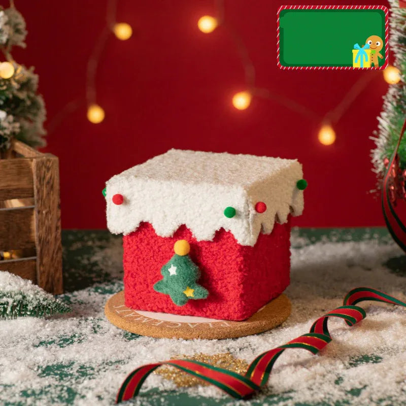 Red and White Luxe Plush Christmas Gift Box - Decorative Holiday Treat Box with Snowy Trim - Mekamart Australia