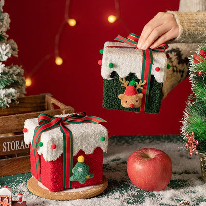 Red and White Luxe Plush Christmas Gift Box - Decorative Holiday Treat Box with Snowy Trim - Mekamart Australia