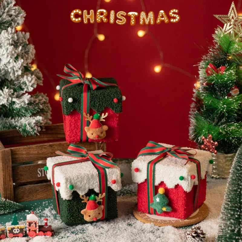 Red and White Luxe Plush Christmas Gift Box - Decorative Holiday Treat Box with Snowy Trim - Mekamart Australia