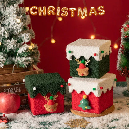 Red and White Luxe Plush Christmas Gift Box - Decorative Holiday Treat Box with Snowy Trim - Mekamart Australia