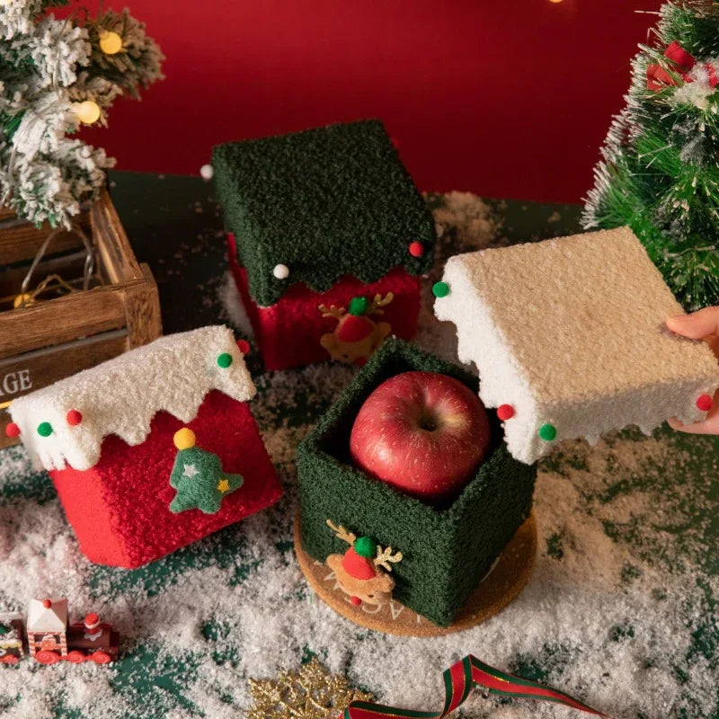 Red and White Luxe Plush Christmas Gift Box - Decorative Holiday Treat Box with Snowy Trim - Mekamart Australia