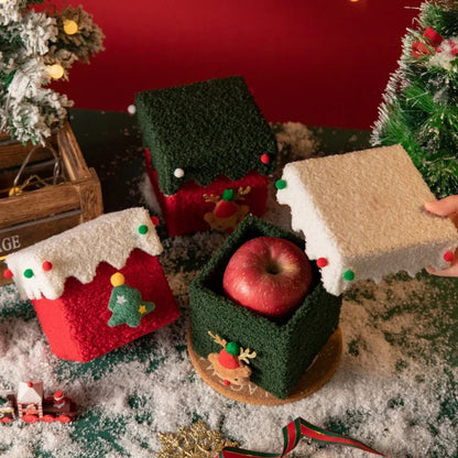Red and White Luxe Plush Christmas Gift Box - Decorative Holiday Treat Box with Snowy Trim - Mekamart Australia