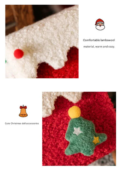 Red and White Luxe Plush Christmas Gift Box - Decorative Holiday Treat Box with Snowy Trim - Mekamart Australia
