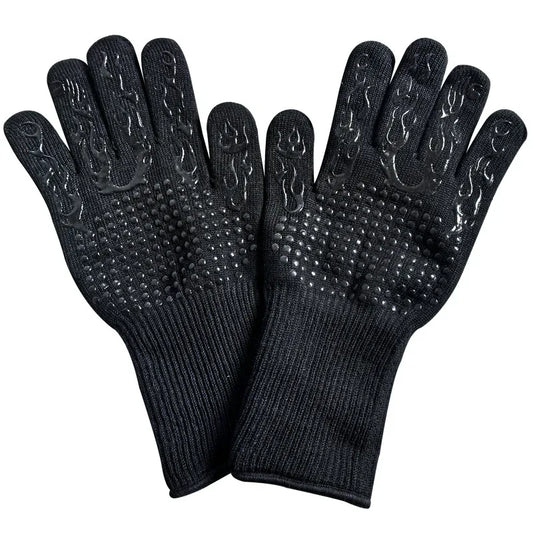 Black Flame Pattern Extreme Heat Resistant BBQ Gloves - 500°C Flame Design Oven Gloves with Non-Slip Silicone Grip - Mekamart Australia