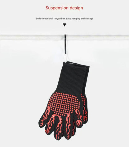 Blue Flame Pattern Extreme Heat Resistant BBQ Gloves - 500°C Flame Design Oven Gloves with Non-Slip Silicone Grip - Mekamart Australia