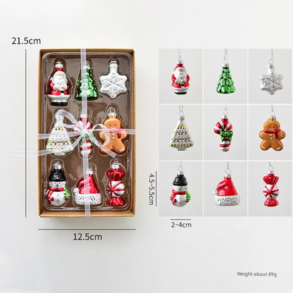 Style A Colorful Charming Miniature Glass Christmas Ornament Set - 9pc Classic Holiday Figures - Mekamart Australia