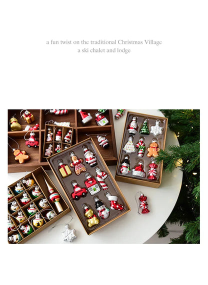 Style A Colorful Charming Miniature Glass Christmas Ornament Set - 9pc Classic Holiday Figures - Mekamart Australia