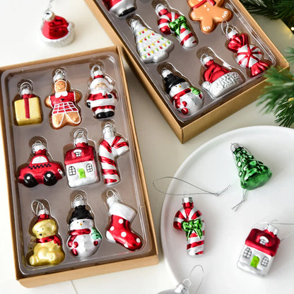 Style A Colorful Charming Miniature Glass Christmas Ornament Set - 9pc Classic Holiday Figures - Mekamart Australia