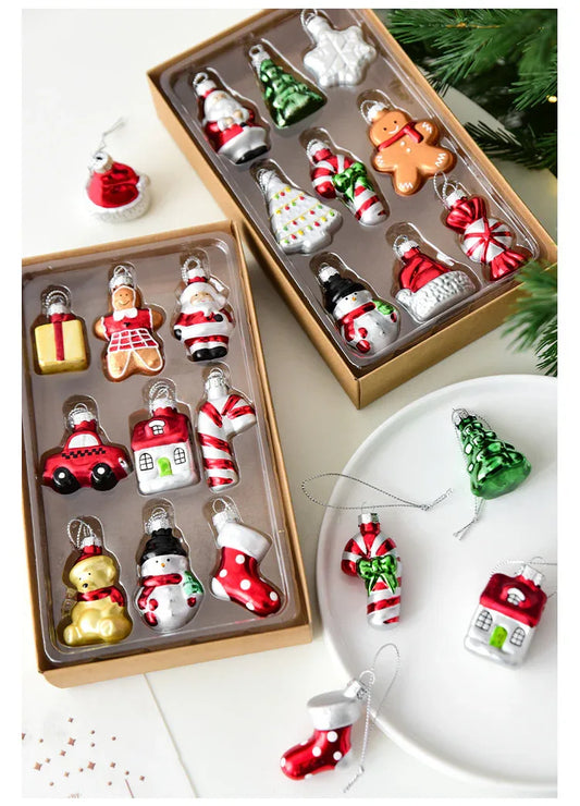 Style B Colorful Whimsical Miniature Glass Christmas Ornament Set - 9pc Retro Holiday Collection - Mekamart Australia