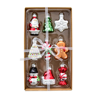 Style C Colorful Dainty Miniature Glass Christmas Ornament Set - 6pc Micro Holiday Characters - Mekamart Australia