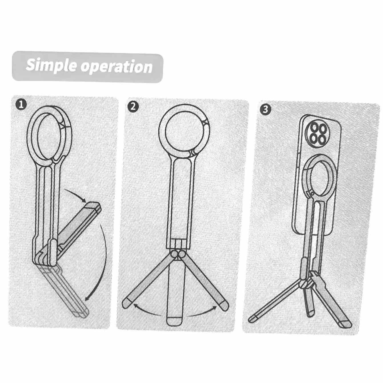 Black Magnetic Phone Stand with Foldable Tripod & Carabiner Hook – Multi-Functional, Portable Smartphone Holder for Outdoor Use