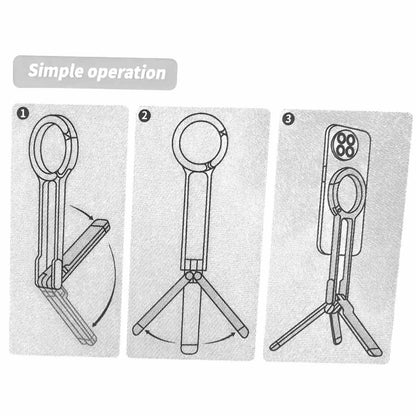 Black Magnetic Phone Stand with Foldable Tripod & Carabiner Hook – Multi-Functional, Portable Smartphone Holder for Outdoor Use