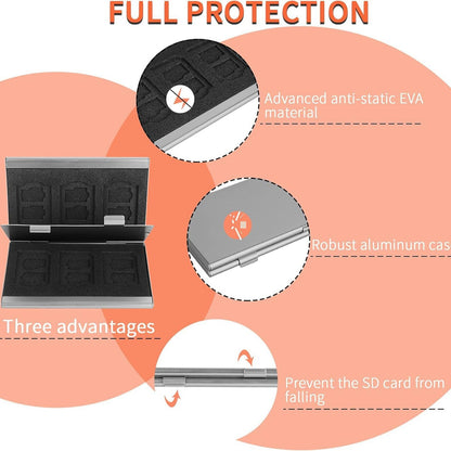 Silver High-Quality Aluminum SD & TF Card Case – Premium Storage Solution for Memory Cards(Memory card not included)