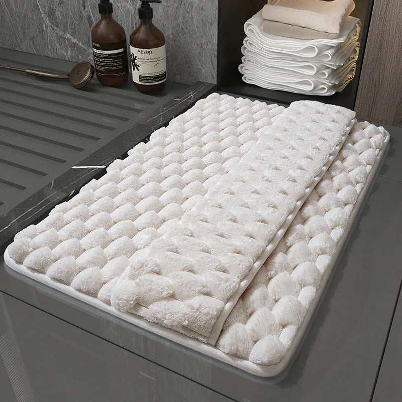 Luxury Plush Memory Foam Bath Mat with Foot Drying Panel - Super Absorbent & Non-Slip Bathroom Rug(Checkered beige) - Mekamart Australia