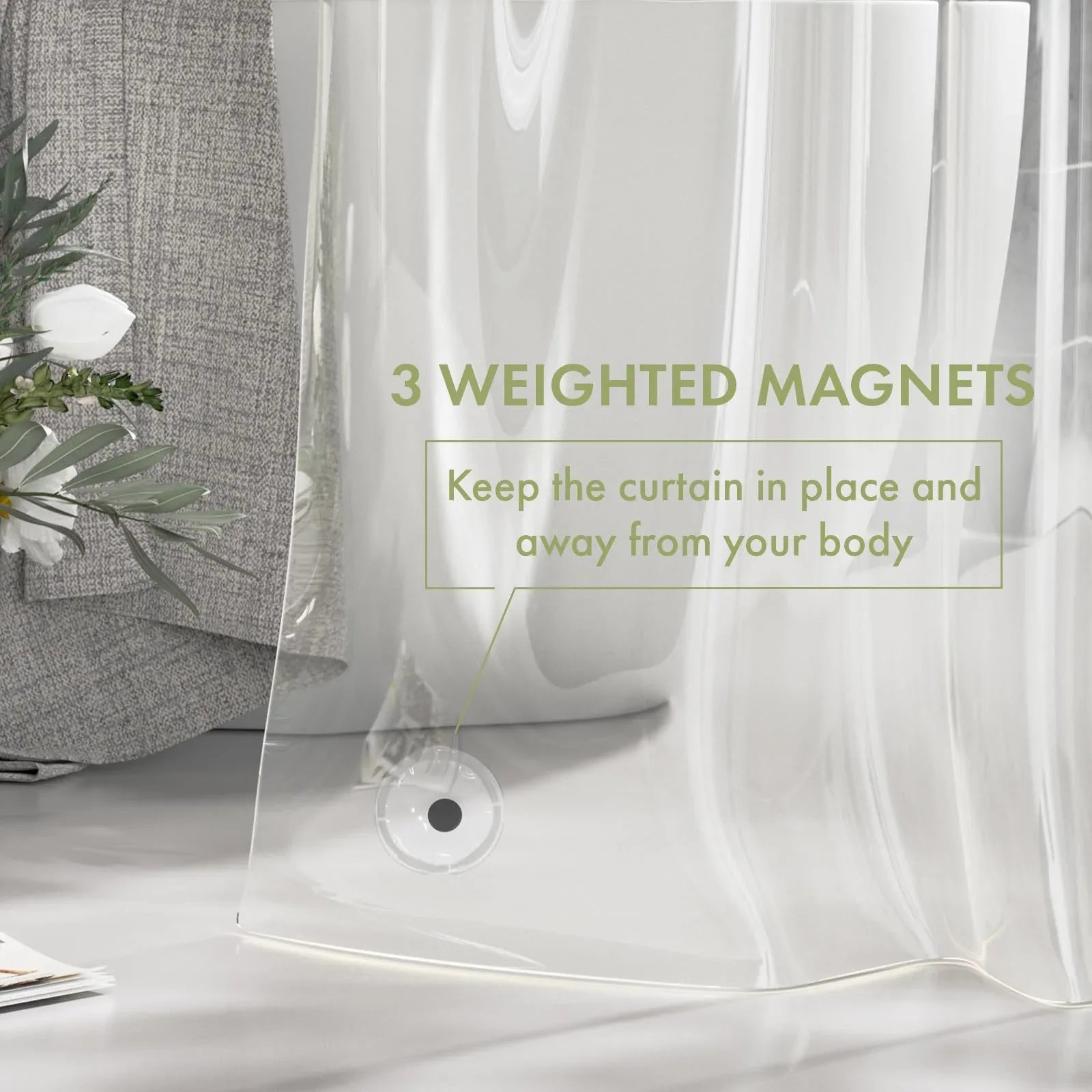 Heavy-Duty Clear PEVA Shower Curtain Liner with 3 Magnets - Waterproof & Easy-Clean Bathroom Liner with Hooks - Mekamart Australia