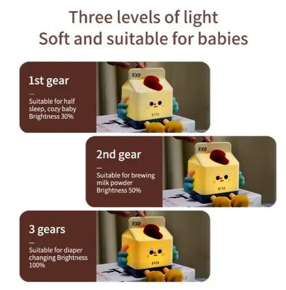Adorable Milk Carton LED Night Light - USB Rechargeable Silicone Lamp with Tap Control, Timer & 3 Brightness Levels - Mekamart Australia