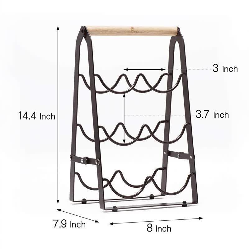 Rustic 6-Bottle Foldable Wine Rack - Metal Countertop Holder with Wooden Handle - Mekamart Australia