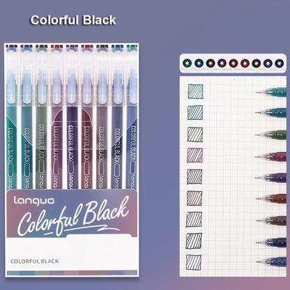 Colorful Black 9PCS/Set Languo Dopamine Gel Pen Set - Vibrant Multi-Color Writing Instruments for Creativity