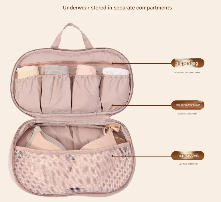 Pink Portable Underwear Travel Organizer Bag - Bra & Lingerie Storage, Anti-Deformation Case for Business Trips - Mekamart Australia