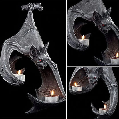 Gothic Bat Wall Tealight Holder - Resin Decor for Spooky Ambiance (16.5x12x22 cm)