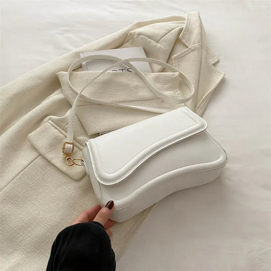 White Minimalist Chic Shoulder Bag - Simple Crossbody Handbag for Women (24.5x6x16.5 cm, 0.3KG) - Mekamart Australia