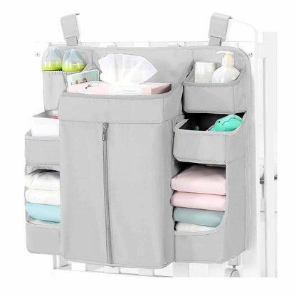 Light Grey Nursery Storage Organizer - Heavy Duty Reinforced Hanging Diaper Caddy for Crib or Wall (58x30x50 cm) - Mekamart Australia