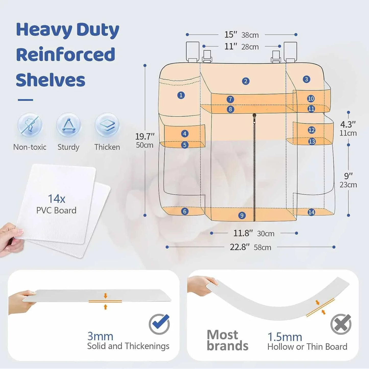 Light Grey Nursery Storage Organizer - Heavy Duty Reinforced Hanging Diaper Caddy for Crib or Wall (58x30x50 cm) - Mekamart Australia