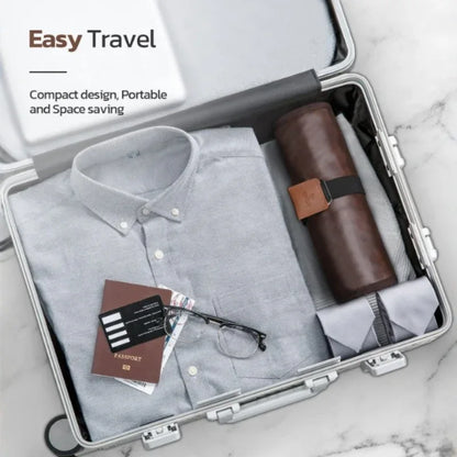 Brown Men's PU Leather Toiletry Bag - Waterproof Travel Organizer for Shaving Kits & Bathroom Accessories (50.8x25.4 cm unfolded, 25.4 cm rolled) - Mekamart Australia