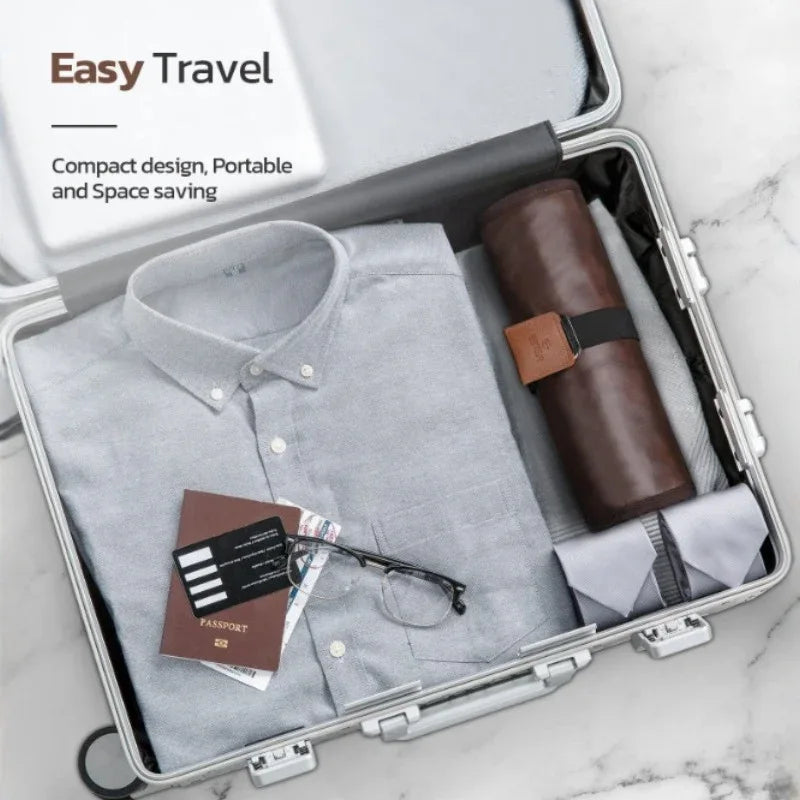 Black Men's PU Leather Toiletry Bag - Waterproof Travel Organizer for Shaving Kits & Bathroom Accessories (50.8x25.4 cm unfolded, 25.4 cm rolled) - Mekamart Australia