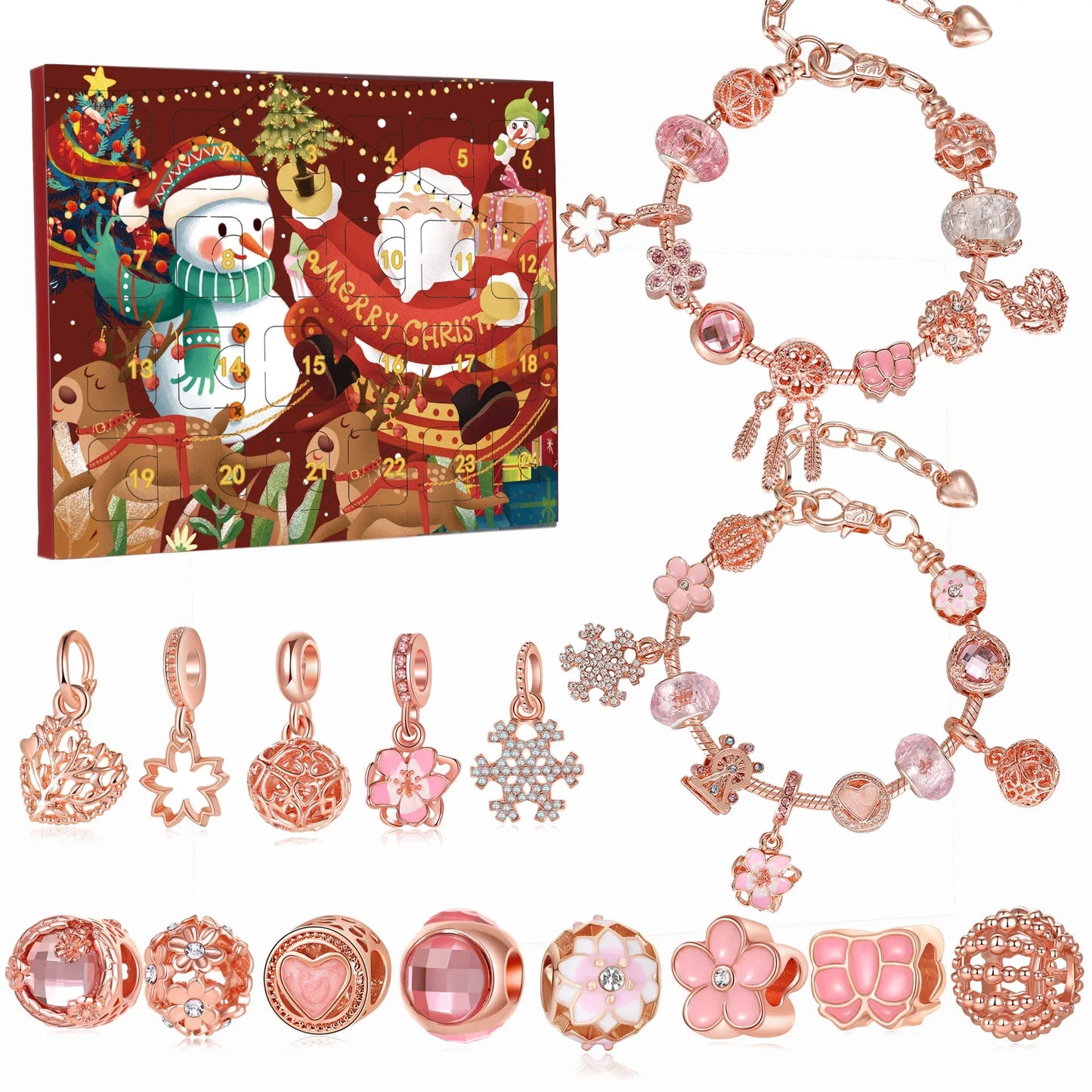 Christmas Advent Calendar DIY Charm Bracelet Kit Rose Gold Jewellery Making Blind Box Gift Set for Girls and Teens - Mekamart Australia