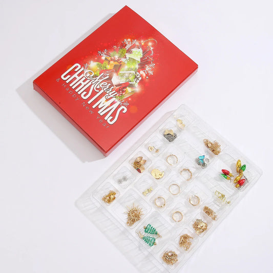 Santa Claus Edition Christmas Jewellery Advent Calendar 24 Day Countdown Blind Box Set Includes Earrings Rings Necklaces and Bracelets Festive Gift for Her - Mekamart Australia