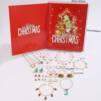 Santa Claus Edition Christmas Jewellery Advent Calendar 24 Day Countdown Blind Box Set Includes Earrings Rings Necklaces and Bracelets Festive Gift for Her - Mekamart Australia