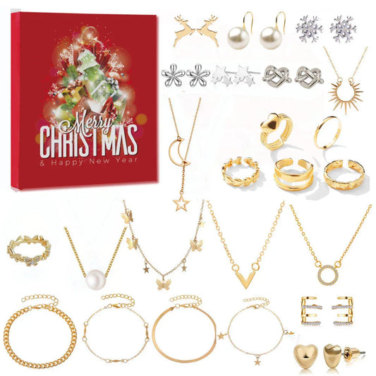Christmas Jewellery Advent Calendar 24 Day Countdown Blind Box Set Includes Earrings Rings Necklaces and Bracelets Festive Gift for Her - Mekamart Australia