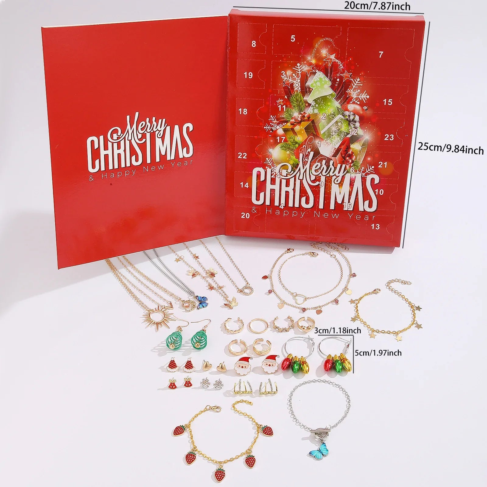 Christmas Jewellery Advent Calendar 24 Day Countdown Blind Box Set Includes Earrings Rings Necklaces and Bracelets Festive Gift for Her - Mekamart Australia