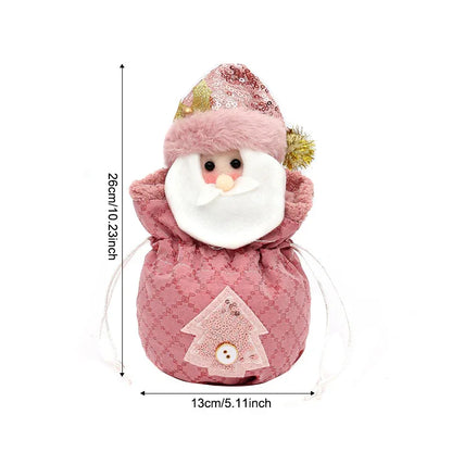 3 Pack Pink Christmas Drawstring Gift Bags Plush 3D Santa Snowman Reindeer Candy Pouches for Holiday Favours - Mekamart Australia