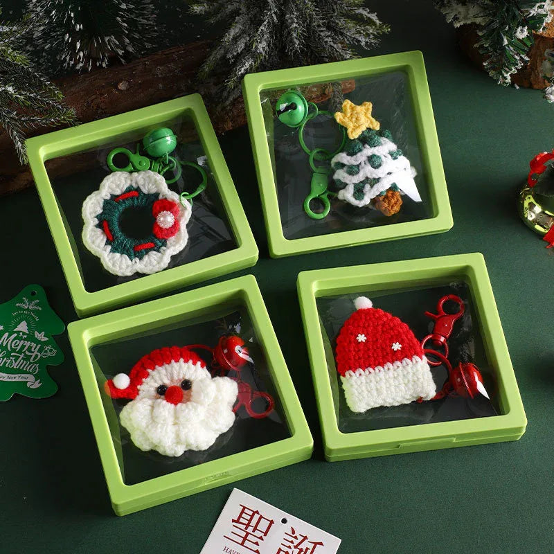 Handmade Christmas Crochet Keychain Knitted Yarn Keyring with Floating Display Case Festive Bag Charm Ideal for Kris Kringle and Stocking Stuffers - Mekamart Australia