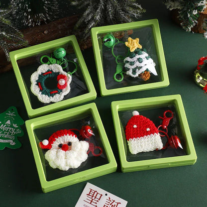 Handmade Christmas Crochet Keychain Knitted Yarn Keyring with Floating Display Case Festive Bag Charm Ideal for Kris Kringle and Stocking Stuffers - Mekamart Australia