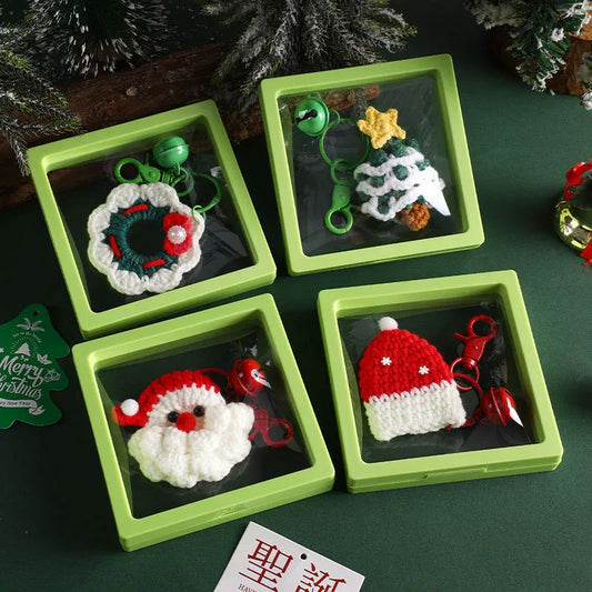 Handmade Christmas Crochet Keychain Knitted Yarn Keyring with Floating Display Case Festive Bag Charm Ideal for Kris Kringle and Stocking Stuffers - Mekamart Australia