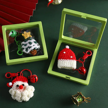 Handmade Christmas Crochet Keychain Knitted Yarn Keyring with Floating Display Case Festive Bag Charm Ideal for Kris Kringle and Stocking Stuffers - Mekamart Australia