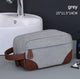 Grey Men's Vintage Canvas Toiletry Bag PU Leather Accent Travel Wash Pouch Large Capacity Shaving Kit Organiser - Mekamart Australia